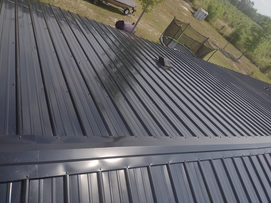 Top view of a grey metal roof