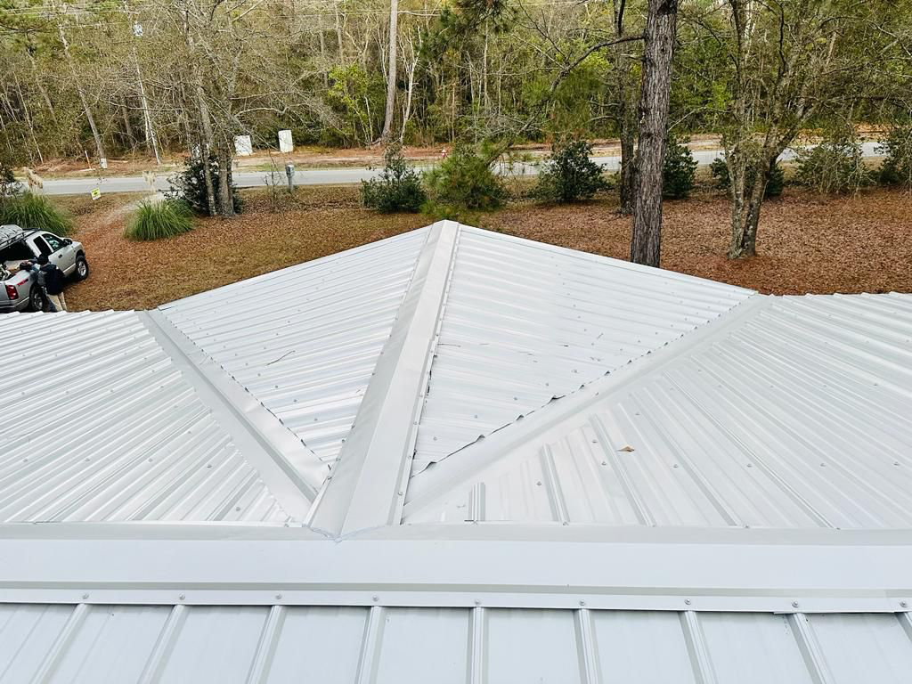 a beautiful white metal roof