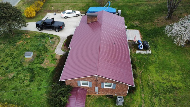 Top view of a house with a metal roof